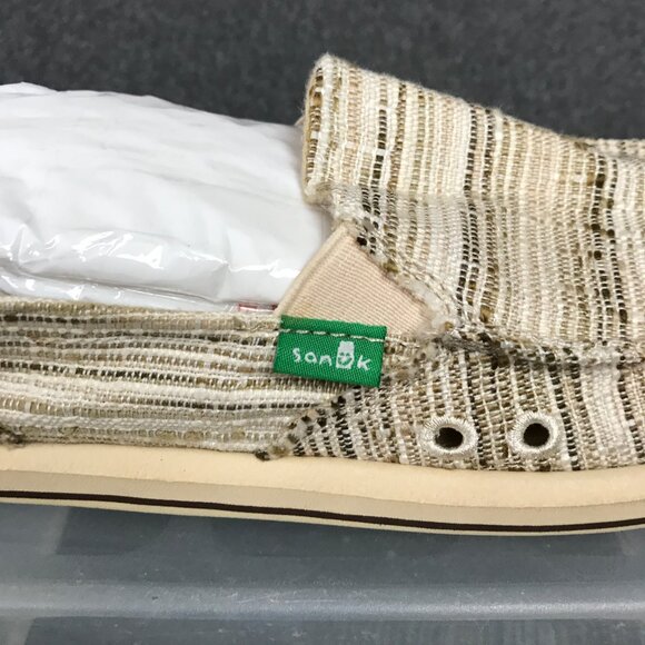 Sanuk Donna Sidewalk Surfer Women’s 7 Beige Woven Canvas Slip-On Loafers NWOB - Picture 4 of 7